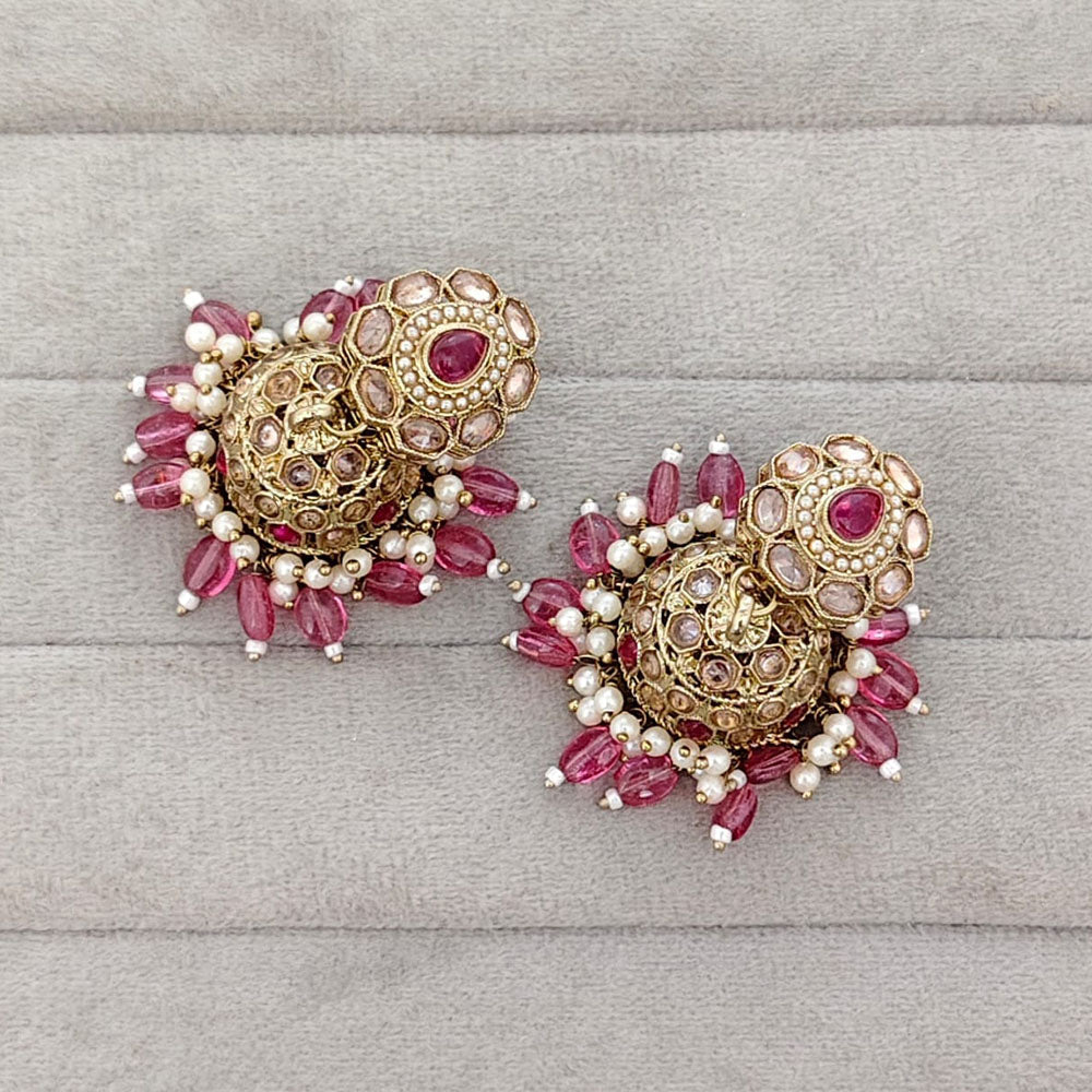 Rajwadi Collection Sparkling Crystal Stone And Beads Jhumki Earrings
