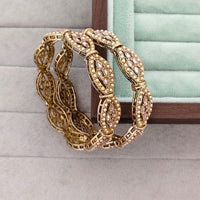 Rajwadi Collection Shimmer Crystal Stone And Pearl Bangles Set