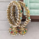 Rajwadi Collection Heritage Pota Stone And Pearl Bangles Set