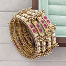 Rajwadi Collection Heritage Pota Stone And Pearl Bangles Set