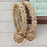 Rajwadi Collection Shimmer Crystal Stone And Pearl Bangles Set