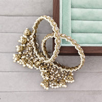 Rajwadi Collection Shimmer Crystal Stone And Pearl Bangles Set