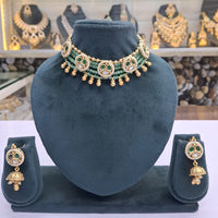 Rajwadi Collection Pota Stone And Pearl Statement Choker Necklace Set