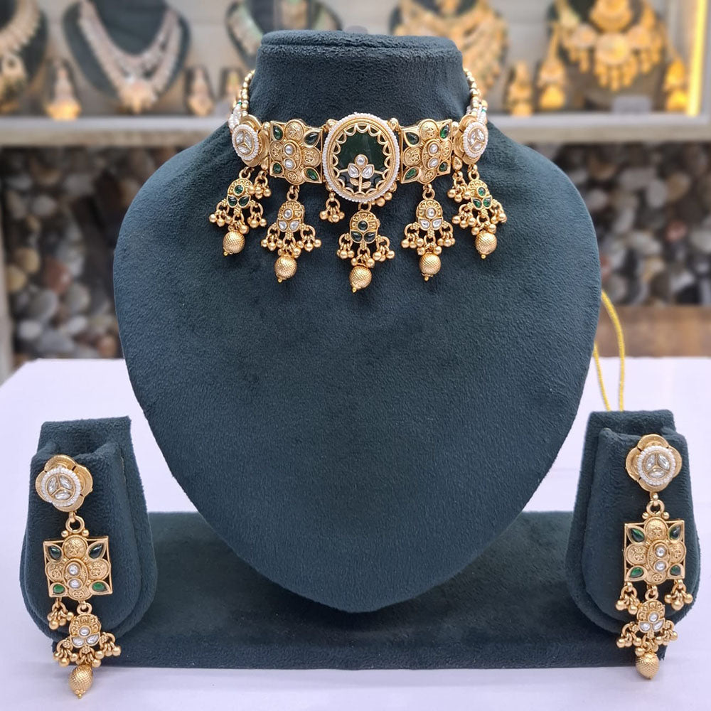 Rajwadi Collection Pota Stone And Pearl Statement Choker Necklace Set