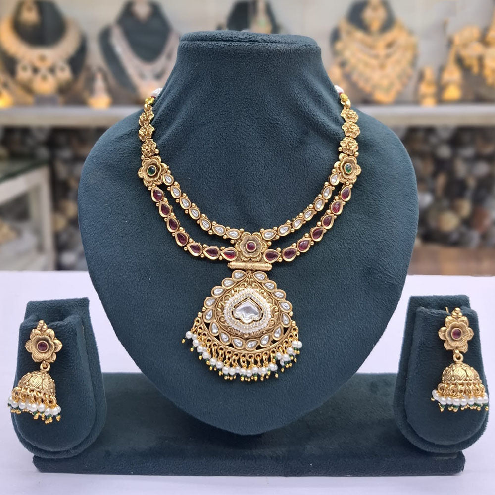 Rajwadi Collection Pota Stone Pearl And Beads Statement Necklace Set