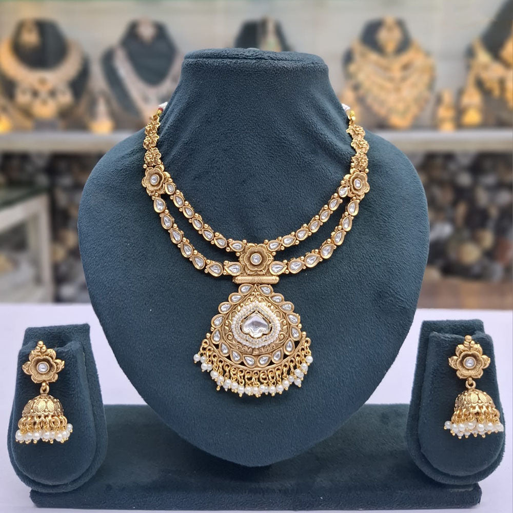 Rajwadi Collection Pota Stone Pearl And Beads Statement Necklace Set