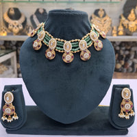 Rajwadi Collection Pota Stone And Pearl Statement Choker Necklace Set