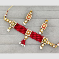Rajwadi Collection Traditiona Kundan Stone And Meenakari Pearl Choker Necklace Set