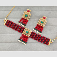 Rajwadi Collection Grand Crystal Stone Pearl And Beads Choker Necklace Set