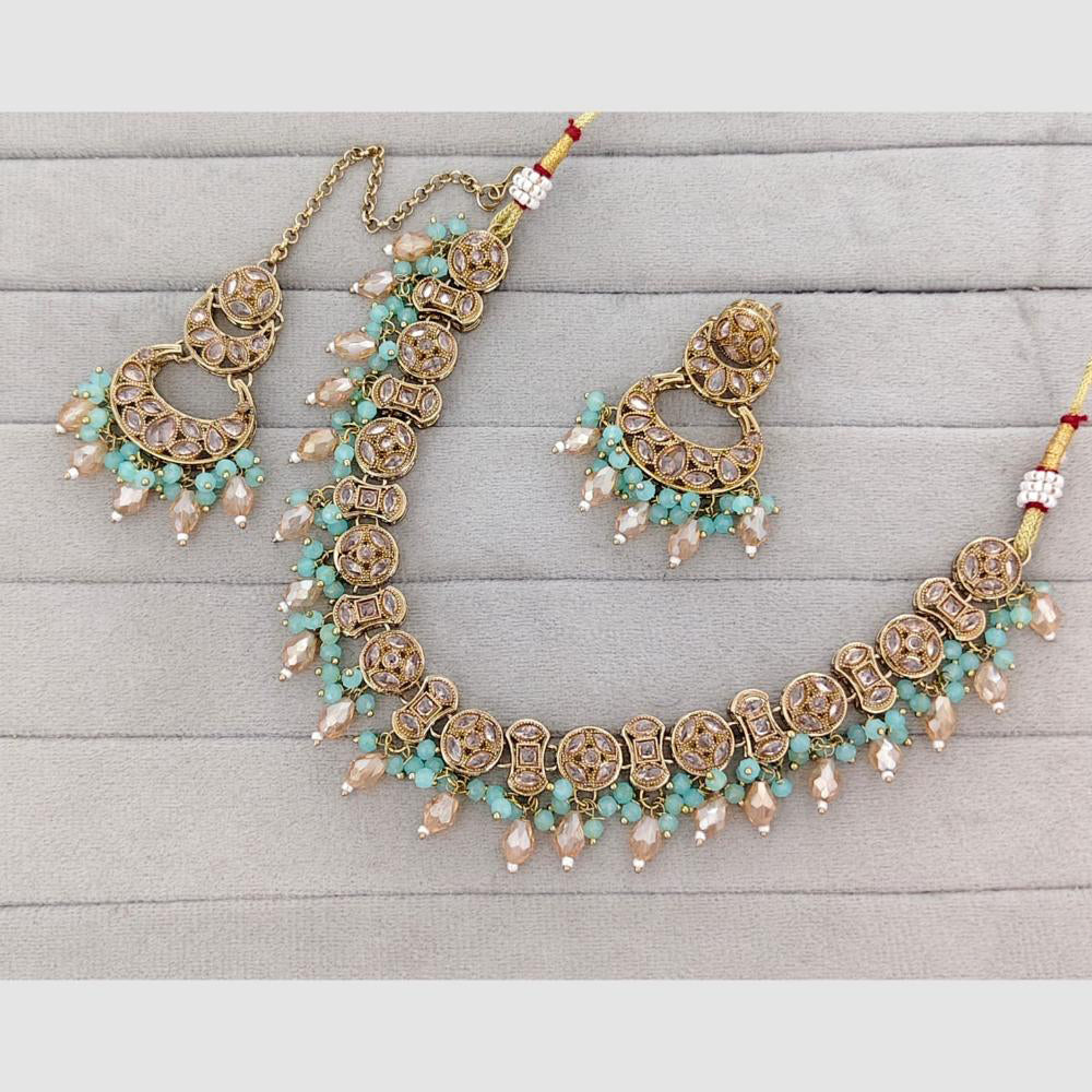 Rajwadi Collection Glam Crystal Stone Beads And Pearl Designer Necklace Set