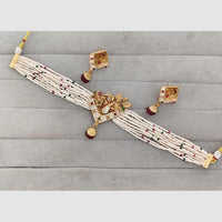 Rajwadi Collection Glam Pota Stone Beads And Pearl Traditional Choker Necklace Set