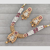 Rajwadi Collection Pota Stone And Pearl Meenakari Statement Necklace Set