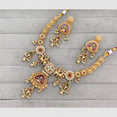 Rajwadi Collection Glam Pota Stone  And Pearl Traditional Temple Necklace Set