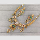 Rajwadi Collection Glam Pota Stone  And Pearl Traditional Temple Necklace Set