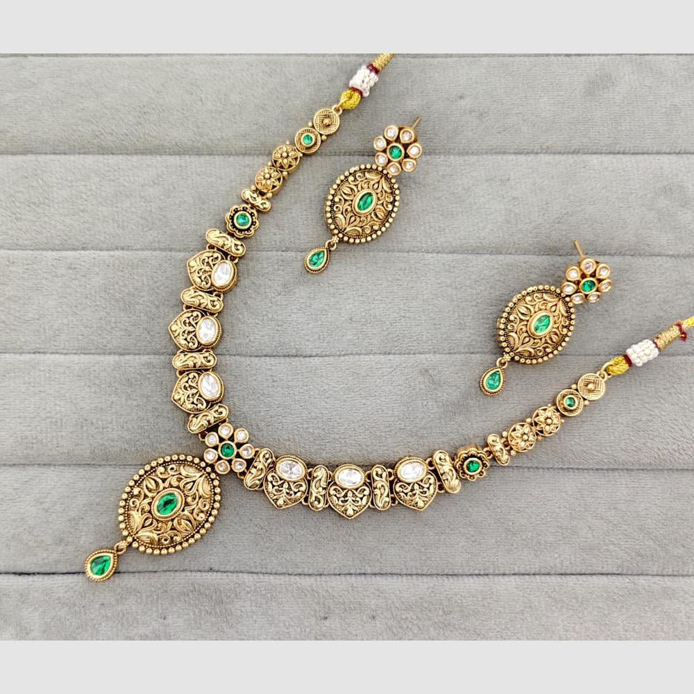 Rajwadi Collection Glam Pota Stone And Polki Kundan  Designer Necklace Set