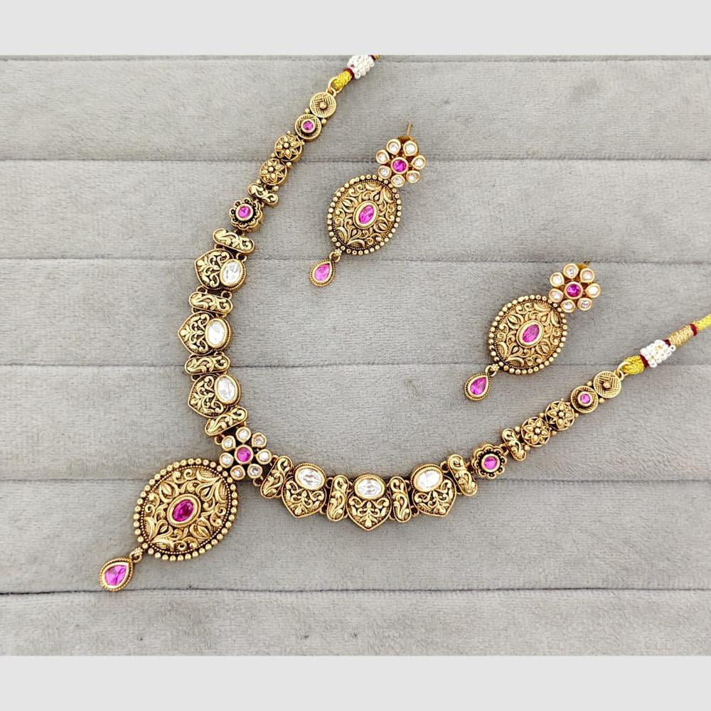 Rajwadi Collection Glam Pota Stone  And Pearl Traditional Necklace Set