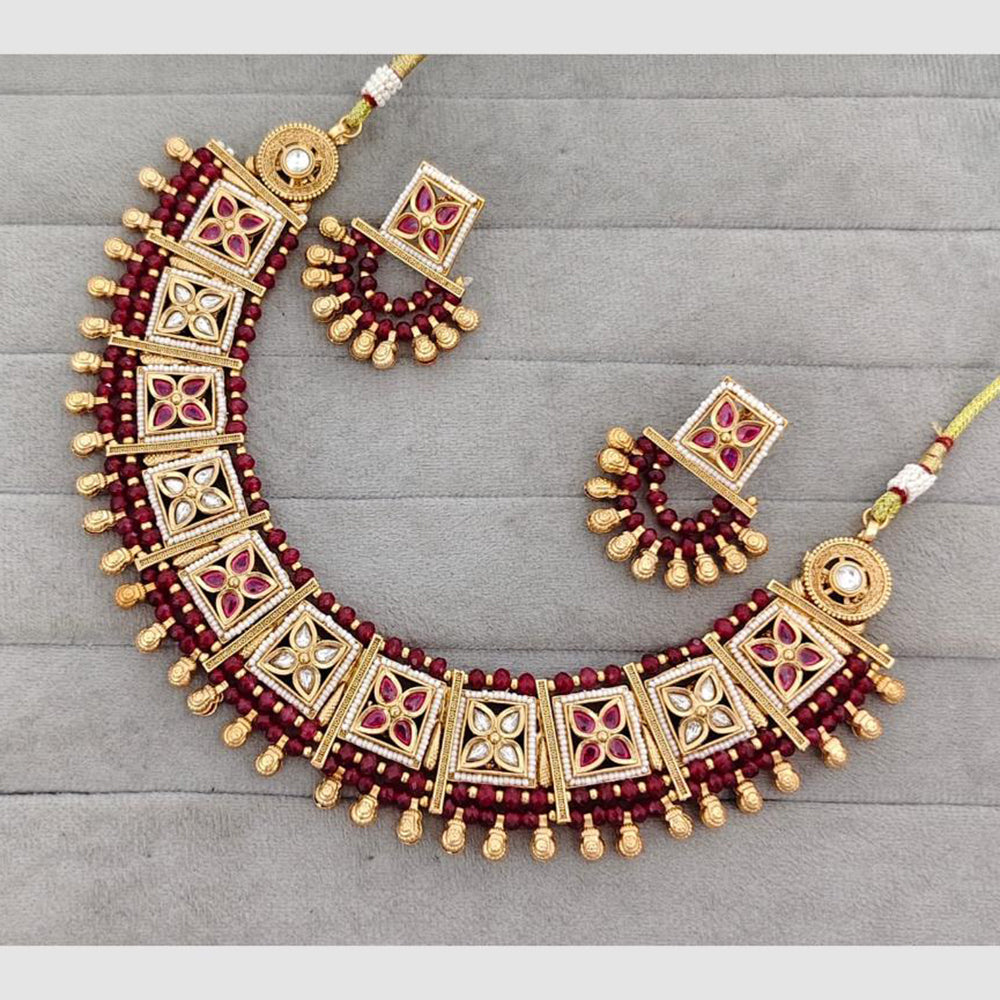 Rajwadi Collection Glam Pota Stone Beads And Pearl Designer Necklace Set