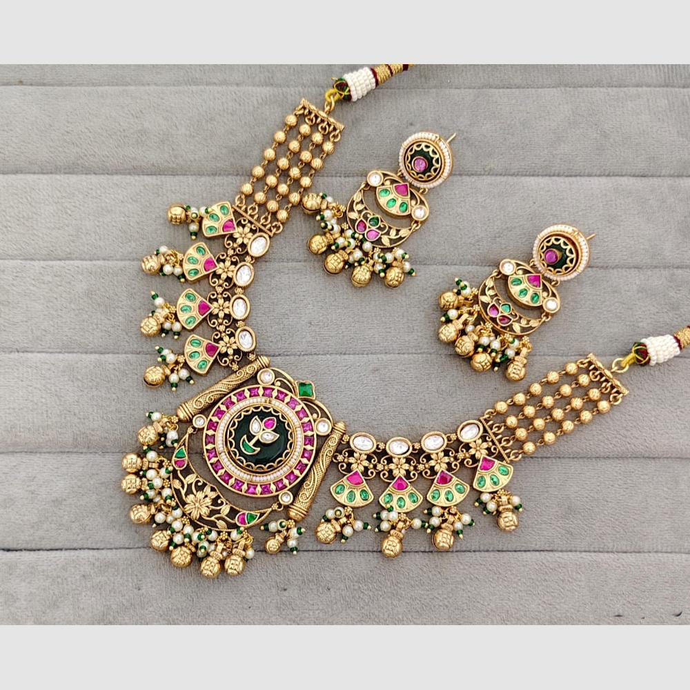 Rajwadi Collection Glam Pota Stone Beads And Pearl Designer Necklace Set