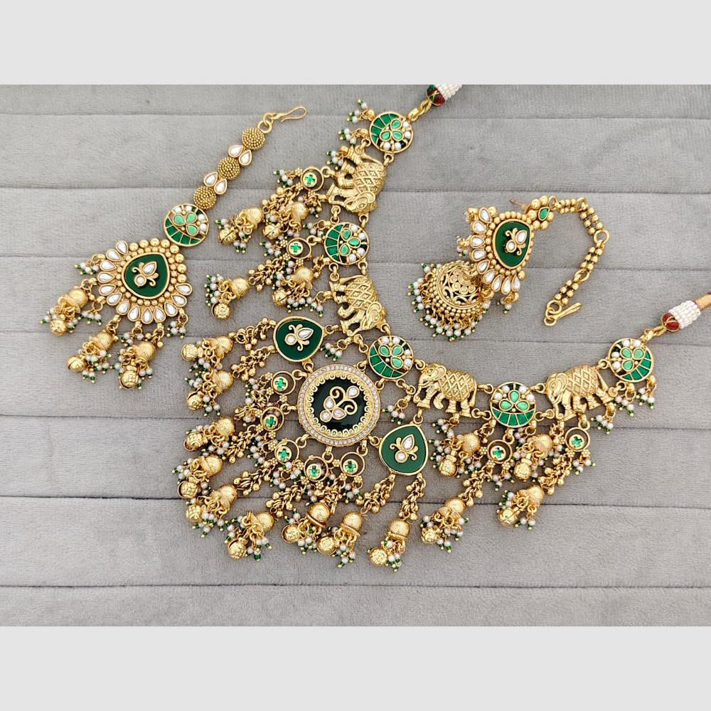 Rajwadi Collection Glam Pota Stone Beads And Pearl Elephent Design Necklace Set