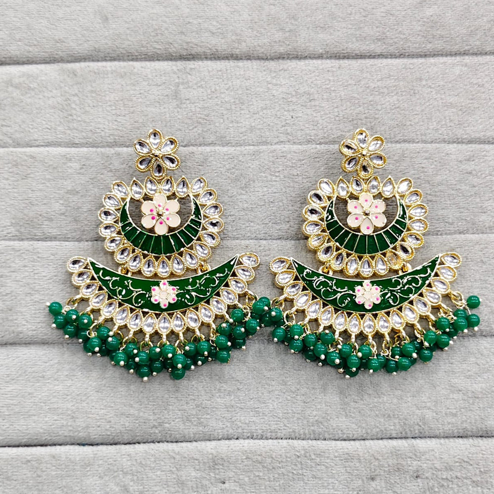 Rajwadi Collection Traditional Kundan Stone And Pearl  Meenakari Dangler Earrings