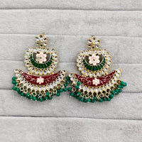 Rajwadi Collection Traditional Kundan Stone And Pearl  Meenakari Dangler Earrings