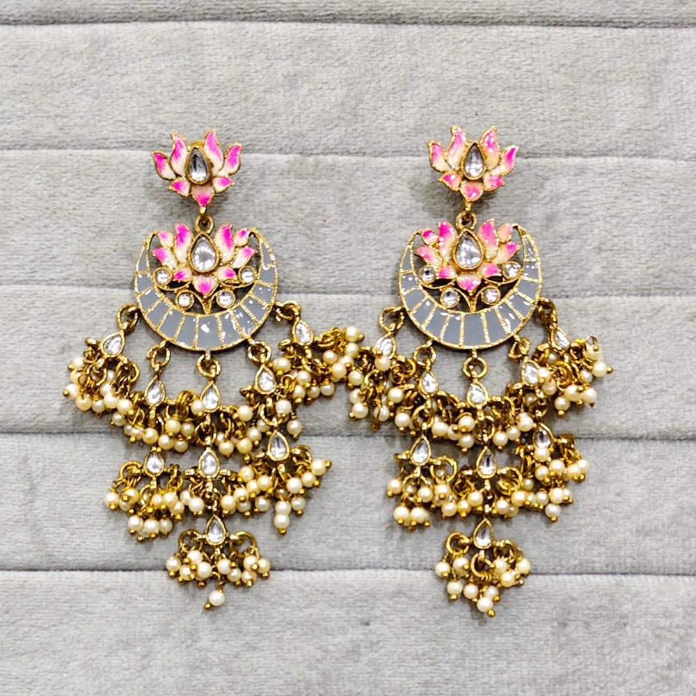 Rajwadi Collection Traditional Crystal Stone And Pearl  Meenakari Dangler Earrings