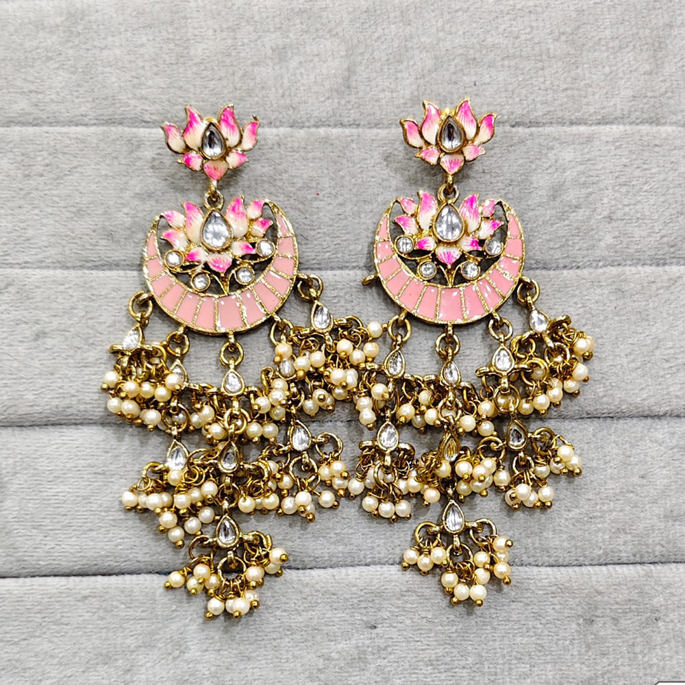 Rajwadi Collection Traditional Crystal Stone And Pearl  Meenakari Dangler Earrings
