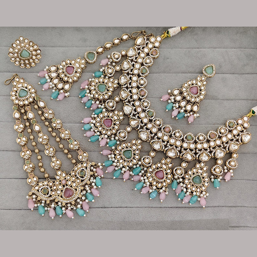 Rajwadi Collection Royal Polki Kundan Beaded Semi Bridal Jewellery Set