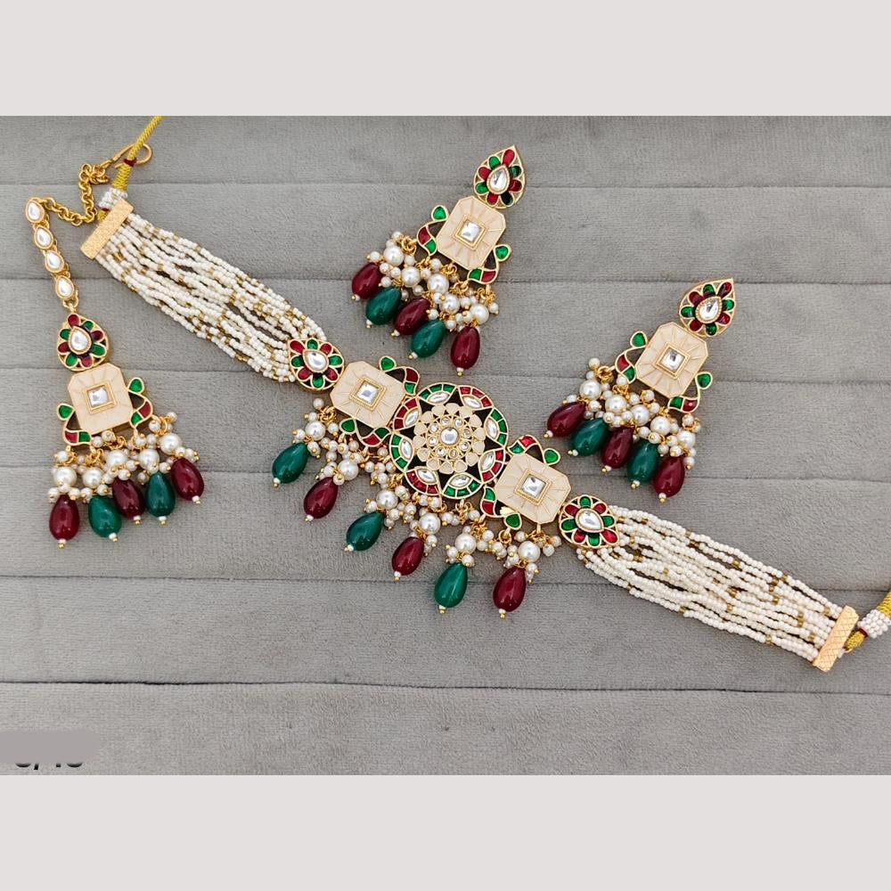 Rajwadi Collection Kundan Stone & Meenakari Gold Plated Necklace Set