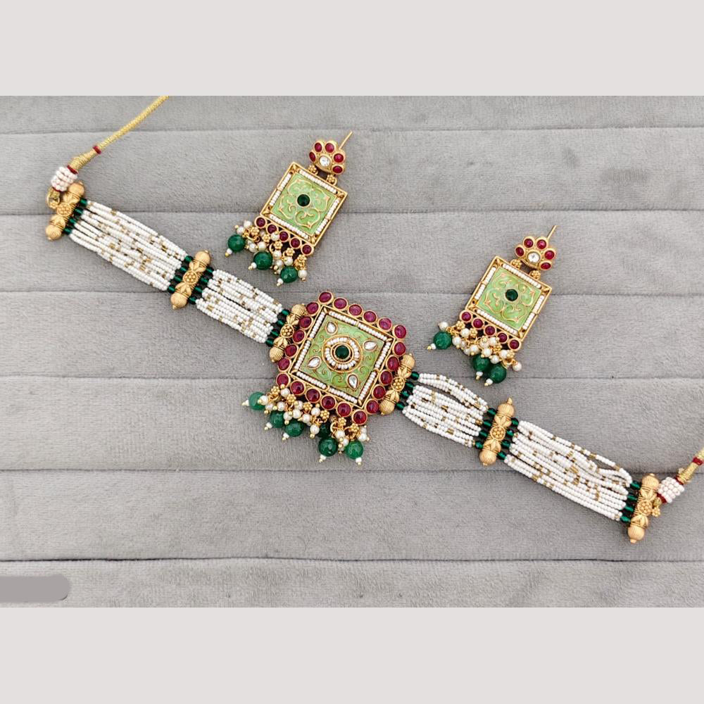 Rajwadi Collection Kundan Stone & Meenakari Gold Plated Necklace Set