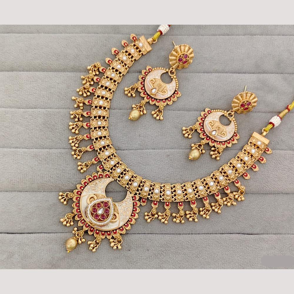 Rajwadi Collection Kundan  Stone Gold Plated Necklace Set