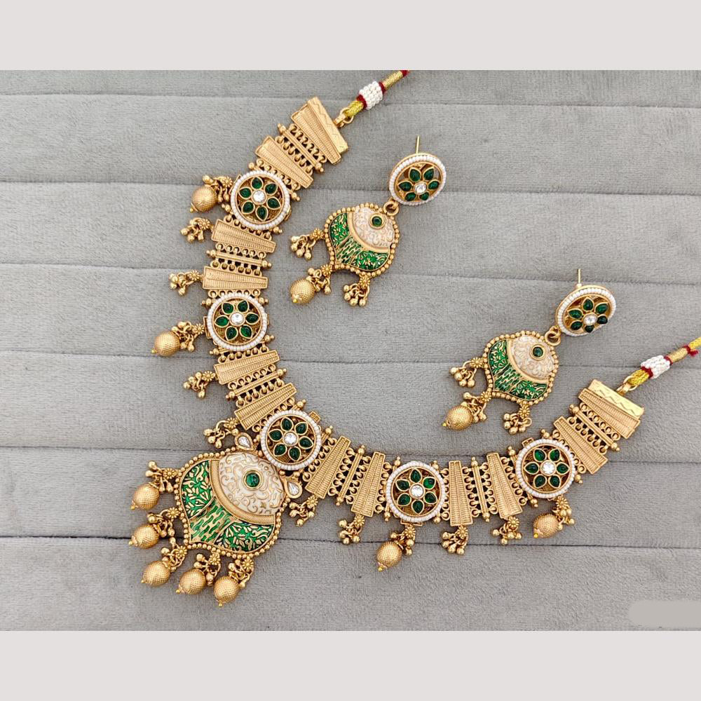 Rajwadi Collection Pota Stone & Meenakari Gold Plated Necklace Set