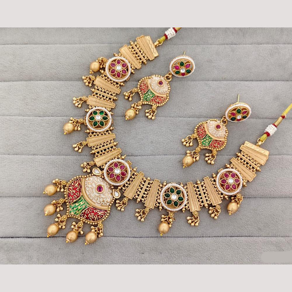 Rajwadi Collection Pota Stone & Meenakari Gold Plated Necklace Set