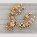 Rajwadi Collection Pota Stone & Meenakari Gold Plated Necklace Set