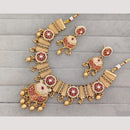 Rajwadi Collection Pota Stone & Meenakari Gold Plated Necklace Set
