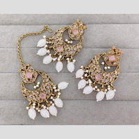 Rajwadi Collection Royal Crystal Stone And Pearl Designer Dangler Earrings With Maangtikka