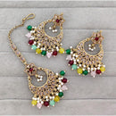 Rajwadi Collection Royal Crystal Stone And Pearl Designer Dangler Earrings With Maangtikka
