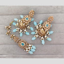 Rajwadi Collection Royal Crystal Stone And Pearl Designer Jhumki Earrings With Maangtikka