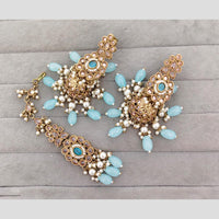Rajwadi Collection Royal Crystal Stone And Pearl Designer Jhumki Earrings With Maangtikka