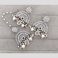 Rajwadi Collection Royal Crystal Stone And Pearl Designer Dangler Earrings With Maangtikka