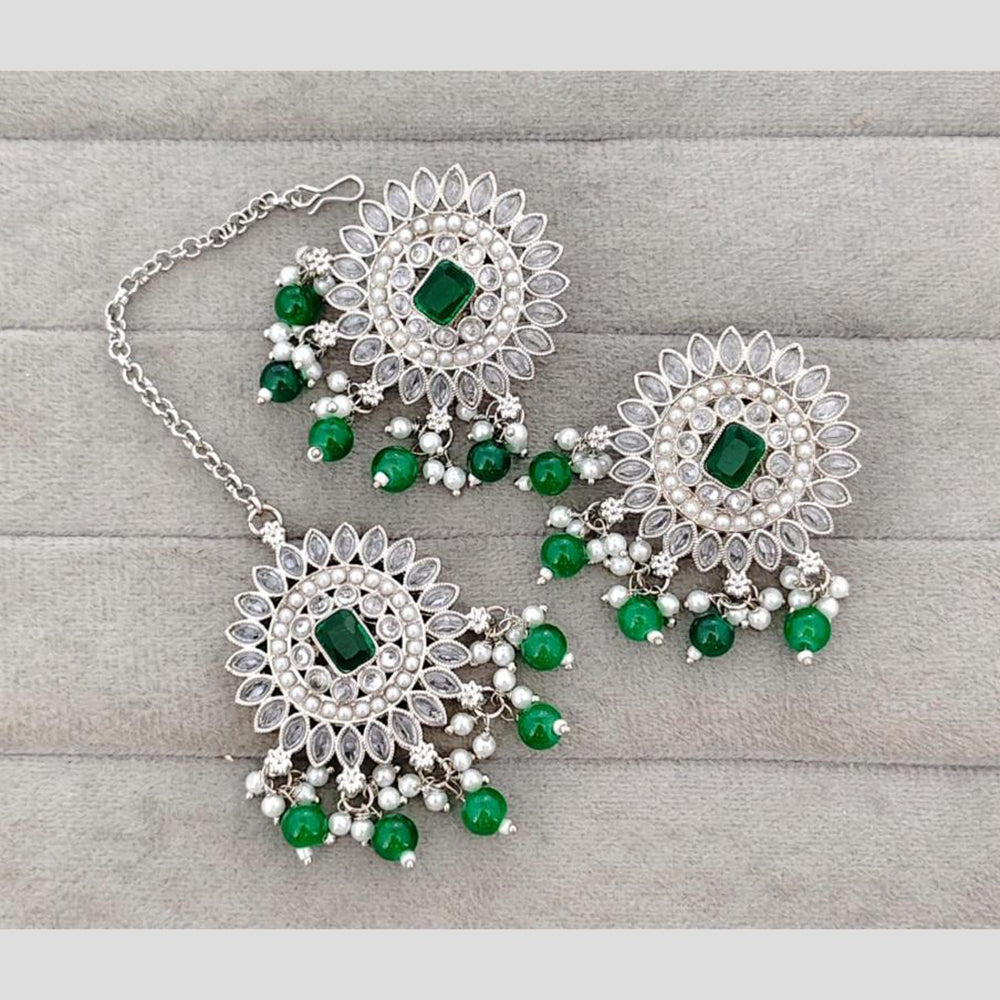 Rajwadi Collection Royal Crystal Stone And Pearl Designer Dangler Earrings With Maangtikka