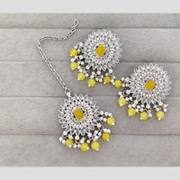 Rajwadi Collection Royal Crystal Stone And Pearl Designer Dangler Earrings With Maangtikka