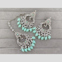 Rajwadi Collection Royal Crystal Stone And Pearl Designer Dangler Earrings With Maangtikka