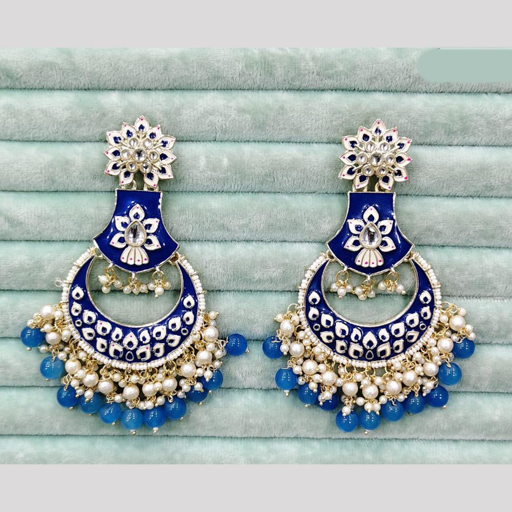 Rajwadi Collection Elegant Kundan Stone and Pearl  Meenakari Dangler Earrings