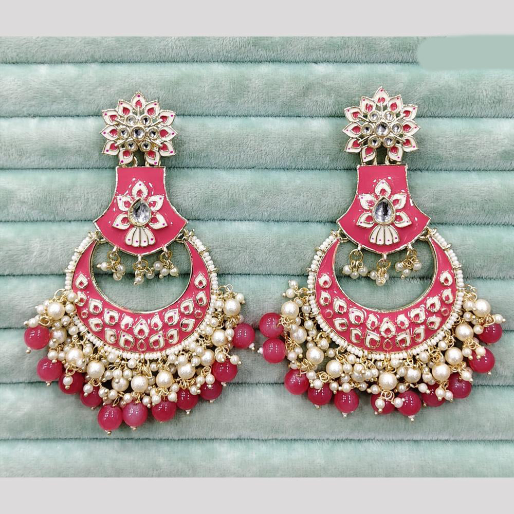 Rajwadi Collection Elegant Kundan Stone and Pearl  Meenakari Dangler Earrings