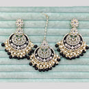Rajwadi Collection Elegant Kundan Stone and Pearl Meenakari Dangler Earrings With Maangtikka