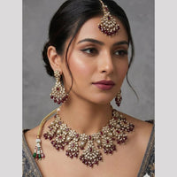 Rajwadi Collection Glam Pota Stone Beads And Pearl Traditional Choker Necklace Set