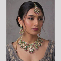 Rajwadi Collection Glam Pota Stone Beads And Pearl Traditional Choker Necklace Set