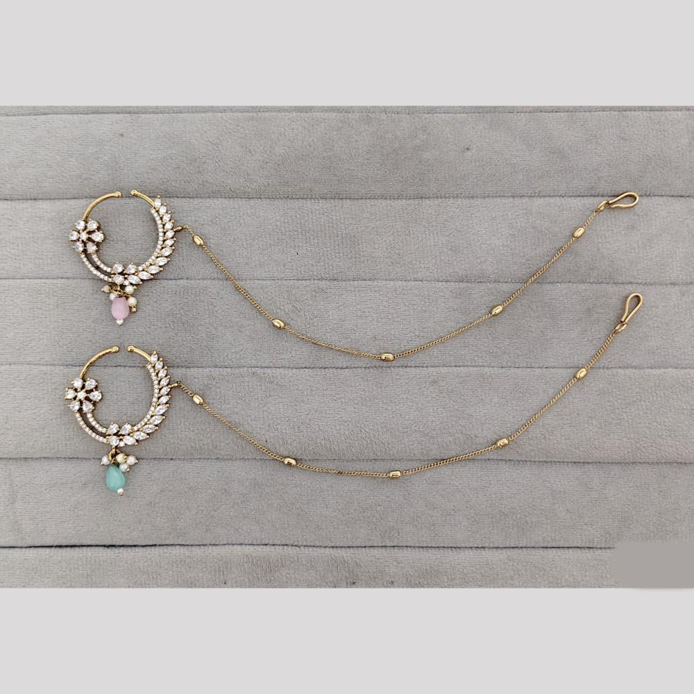 Rajwadi Collection Delicate Crystal Stone And Pearl Nose Ring