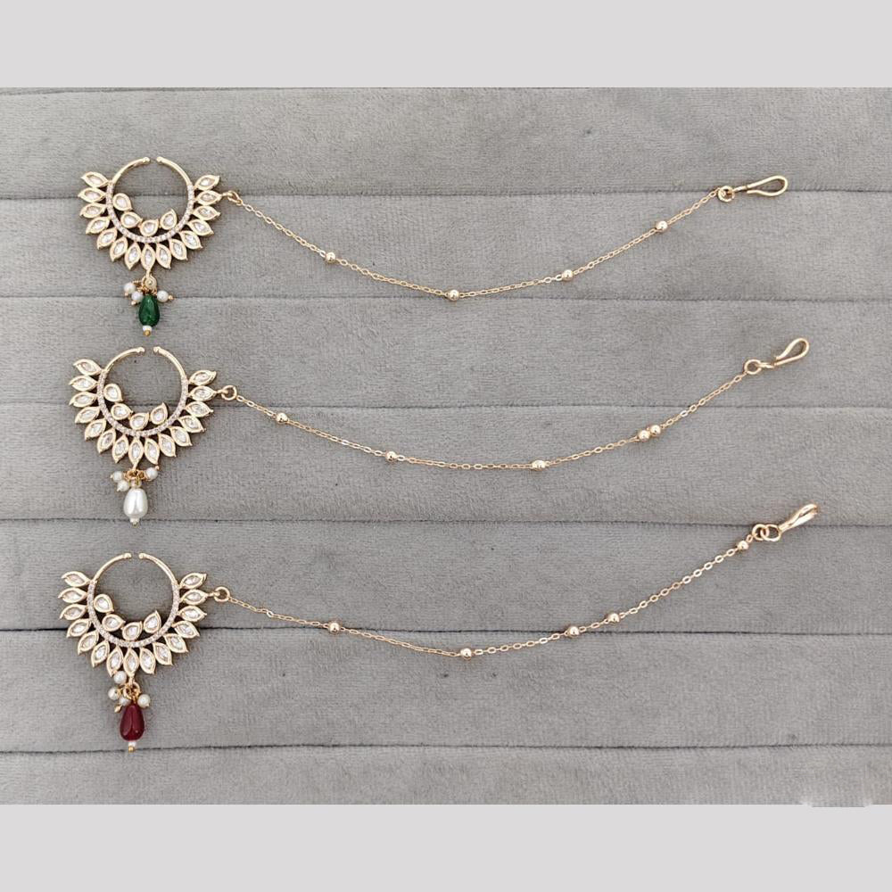 Rajwadi Collection Delicate Crystal Stone And Pearl Nose Ring